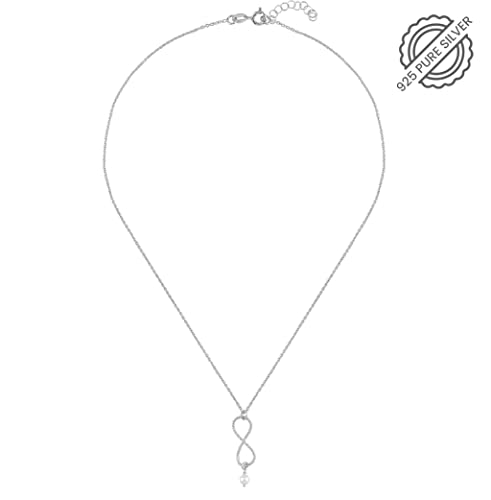 Image of Miss Highness 925 Pure Silver Pearl Infinity Pendant Necklace for Women & Girls | Daily Wear | Silver Jewellery With Authenticity Certificate | Gift for Girlfriend Wife | With Chain Pendant,(MHS-002)