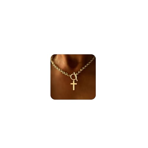 Cross Gold/Silver Chunky Necklaces for Women-18K Gold Plated Choker Charm Necklace for Women Jewelry