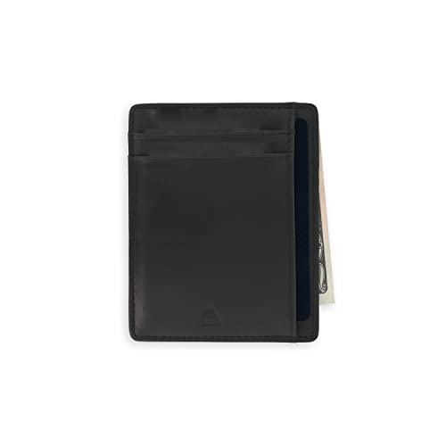 Andar Leather Slim Wallet Minimalist Front Pocket RFID Blocking Card Holder Made of Full Grain Leather - The Scout (Black)