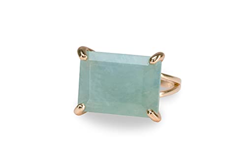Bague Aigue-Marine Bleu Vert Anémone en Or Rose pour Femme