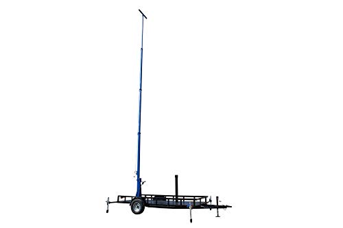 Four Stage Light Mast on 14 Foot Single Axle Trailer with Wheels - Extends up to 40 Feet - Mount LED - Powder Coat Blue Finish