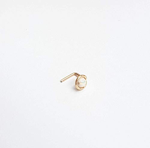 Tiny Opal Nose Stud Gold Dainty Nose Piercing White Opal 20G L Shape #TOP7