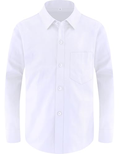 Marvelous World Boys Long Sleeve Solid Buttoned Cuffs Dress Shirt Kids Casual Button Down Shirts White Size 8