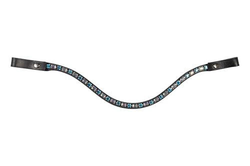 HKM Crystal Browband with Aquamarine Stones, Full Size, Havana Leather, Interchangeable Design