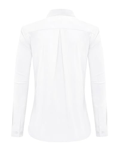 J.VER Bluse Damen Langarm Blusenshirt Einfarbig Tops Kragen Baumwolle Oberteile Knitterfreies Hemdbluse Mode Für Damenblusen Alle Weiß