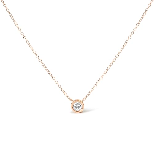 10K Rose Gold 1/3 Carat Round Brilliant-Cut Diamond Modern Bezel-Set Solitaire 16"-18" Pendant Necklace (H-I Color, SI2-I1 Clarity)