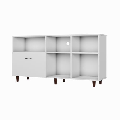 Image of VIKI Modern TV Unit for Living Room | Engineered Wood TV Cabinet with 1 Drawer Storage & 3 Open Shelves, Set Top Box Stand, Entertainment Unit, 140W x 74H x 40D cm | DIY | 1 Year Warranty (White)