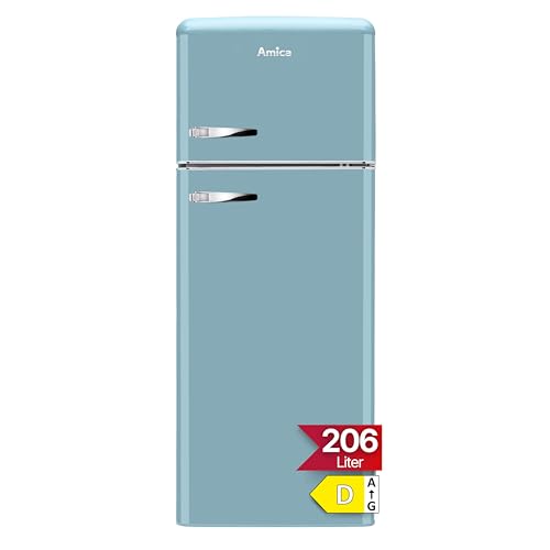Amica Retro Kühl‑Gefrierkombination freistehend 206 l FrostControl LED Beleuchtung Retro-Design 144 x 55 x 62 cm – Kühlschrank Türkisblau