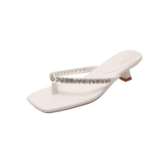 Pantoufles à talon haut de luxe à bout carré et détails strassés pour femme