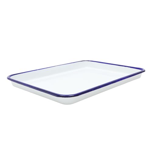 Hemobllo Bandeja para hornear esmaltada borde bandeja de horno de esmalte molde para pastel de esmalte tostador asado planchas de asar planchas para asar cacerola rectangular sartén
