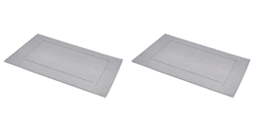 Image of Amazon Basics Banded Bathroom Bath Rug Mat, Machine Washable, 100% Cotton, 31 inch x 20 inch, Powder Gray (Pack of 2)
