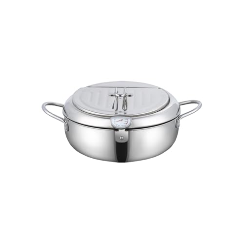 MORLU 揚げ鍋 天ぷら鍋 20cm 24cm 28cm ガード枠 バッド蓋付 温度計付き 304ステンレス鋼製 家庭用揚げ物 鍋 IH〜ガス火対応 (元の色,24cm)