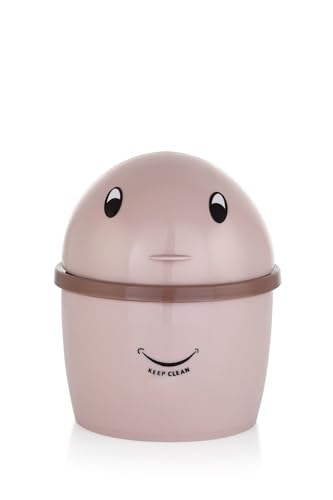 Image of Mini Desktop Trash Can with Swing Lid - Stylish Plastic Wastebasket for Office, Kitchen, Tabletop & Countertop | Small Round Garbage Bin (Small)