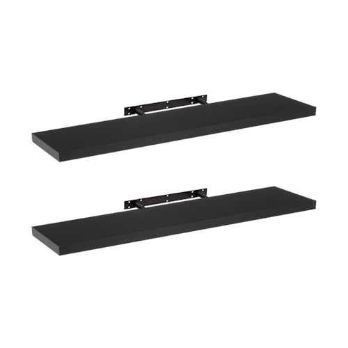 LOLAhome - Set de 2 estantes de Pared flotantes de MDF Negro Decorativo,Balda de Pared, De 120x23,5 cm para Salón, Cocina, Oficina, Dormitorio,Resistente