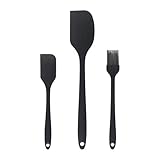 Compatible For 3 Piece Kitchen Baking Set All In One Silicone Spatula Oil Brush Butter Single Cake Scraper Tool(Black)