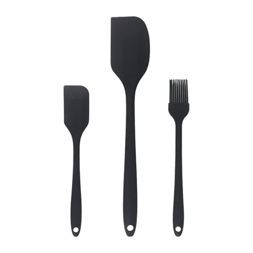 Compatible For 3 Piece Kitchen Baking Set All In One Silicone Spatula Oil Brush Butter Single Cake Scraper Tool(Black)