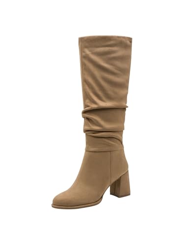 Tamaris Femme Damen Long Boot Heel 1-25523-45 Botte Haute Jusqu'au Genou, Beige, 38 EU