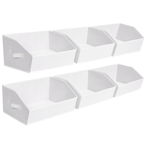 Image of Homsorout Fabric Bins for Organization - Trapezoid Storage Cubes, Large Baskets for Storage, 6 Pack Shelf Baskets, Closet Organizer Bins for Clothes, Books, Home, Office, White