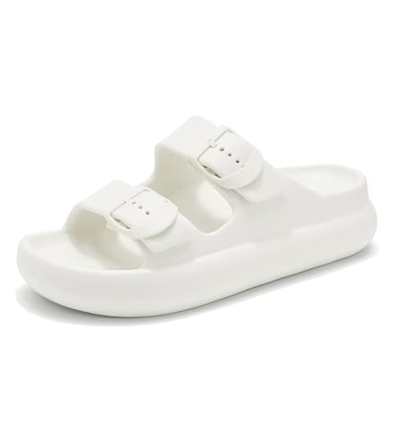 Image of Womens Platform Cloud Slides with Arch Support, Adjustable Double Buckle Recovery Sandals, Comfort Lightweight Ultra Cushion Wedge Sandal