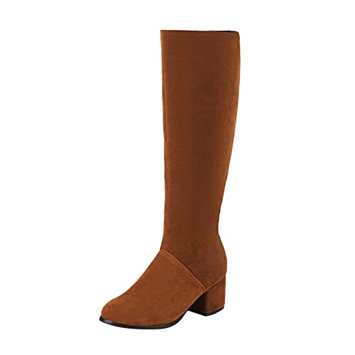 Bottines pour femme talon épais fermeture éclair latérale hauteur genoux d'hiver