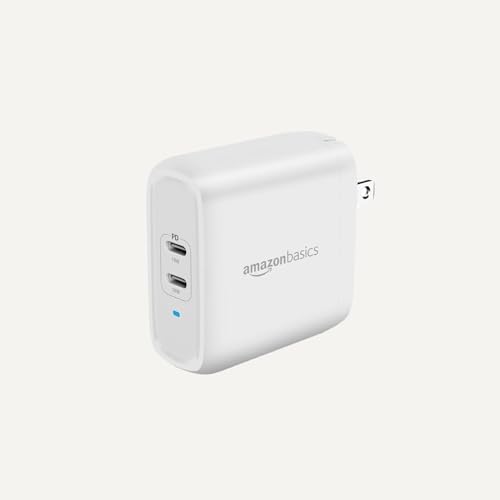 Image of Amazon Basics 36W Dual Port USB-C Wall Charger with Power Delivery, Foldable Plug, for Tablets and Phones, Apple Watch, White, 2.34 x 1.09 x 2.21 in (PD36U-2TNB)