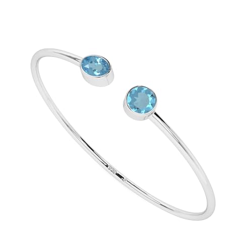 Natural Gemstone 2 Stone Size Adjustable Twister Bangle Bracelet for Women, Birthstone Jewelry Gifts for Her Birthday, Anniversary, Christmas (Bezel-Set)