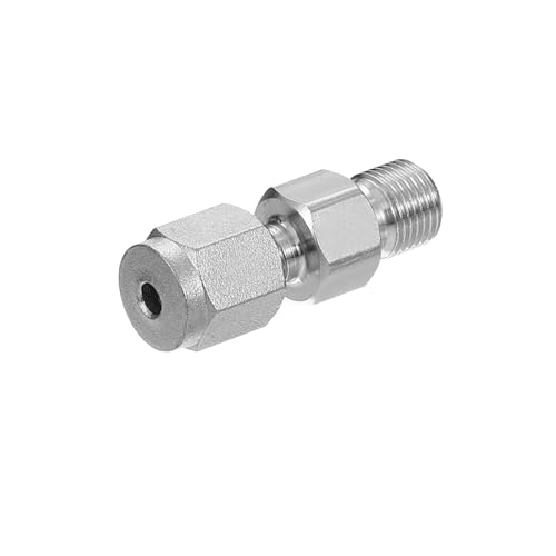 PATIKIL 1/8G x Φ1/8 Raccordo a Compressione in Tubo d'Acciaio Inossidabile 304, Doppie Ferrule Raccordo a Compressione Adattatore Dritto Collegamento