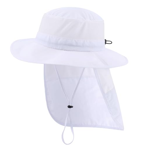 Image of Home Prefer UPF50+ Kids Girls Boys Sun Hat Wide Brim Fishing Hat with Neck Flap Adventure Beach Safari Sun Protection Cap