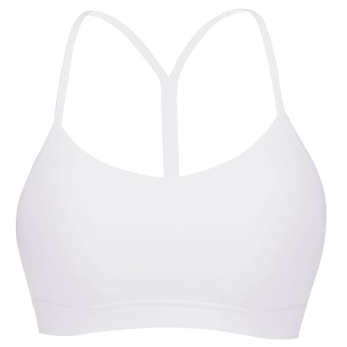 Image of MAYROUND Padded Y Back Sports Bra for Women Spaghetti Strap Racerback Yoga Bralette Gym Yoga Bras White