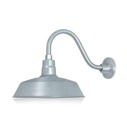14in. Galvanized Finish Outdoor Gooseneck Barn Light Fixture with 14.5 in. Long Extension Arm - Wall...