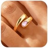 Gold Chunky Ring for Women - 14k Gold Plated Adjustable Open Statement Rings Teardrop Cubic Zirconia Trendy Stackable Band Rings Jewelry Gifts for Her