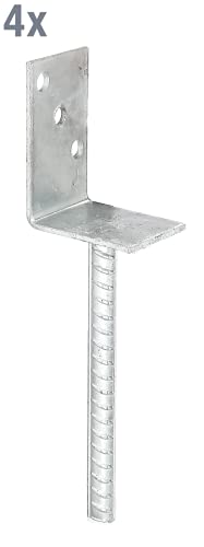 Alberts 215002 L-Pfostenträger | mit Betonanker aus Riffelstahl | feuerverzinkt | Breite 80 mm | Länge des Riffelstahl 200 mm | 4er Set