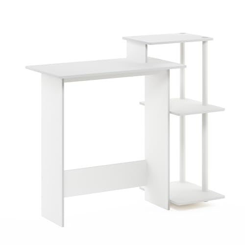 Image of Furinno EFFICIENT Desk, 28.6 inch Wide Gaming Desk with 3 Open Side Shelves, Laptop Notebook Computer Desk, Office Desk for Home Office, Study Room, Dorm, Bedroom, White