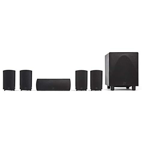 Definitive Technology ProCinema 6D - Compact 5.1 Channel Home Theater Speaker System | 250-Watt Powered Subwoofer Center Channel + 4 Speakers | Sleek Modern Looks Match Any Décor Black Cover