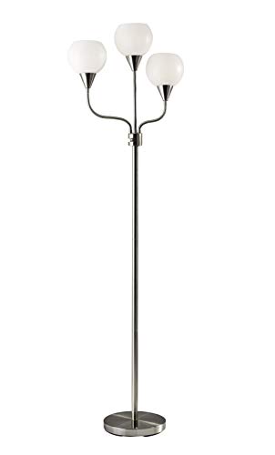 Adesso 1534-22 Phillip 3-Arm Floor Lamp, 65.5 in, 3 x 40 W Incandescent/13 W CFL, Brushed Steel/White, 1 Steel Lamp