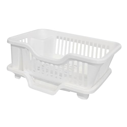 Práctico escurridor de platos hecho de material multifuncional que ahorra espacio, diseño blanco, fácil de montar, escurridor de platos de cocina para fregaderos y superficies de trabajo