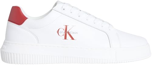 Calvin Klein Sneaker con Suela Cupsole Hombre Chunky Mono de Piel, Multicolor (Bright White/Tandoori Spice), 44