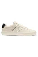 BOSS Mens Aiden Tenn Faux-Leather Trainers with Grained and Plain Textures Size 11 Natural