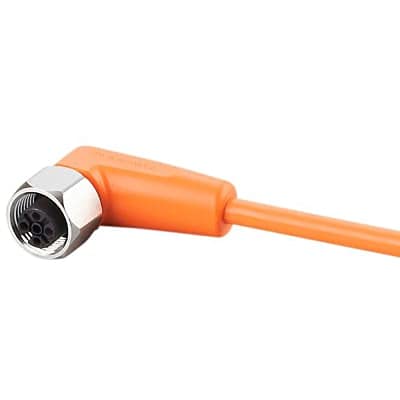 EVT387, Single Ended Cordset, M12 Female Right Angle 5pos to Pigtail, PVC Orange, 4 Wire 10 m, EVT Series
