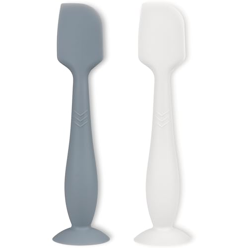 Image of Diaper Cream Applicator Set - Soft Silicone Butt Brush with Suction Base, Butt Spatula, Full Size, 2 Piece - Newborn Baby Essentials (Ether/White)