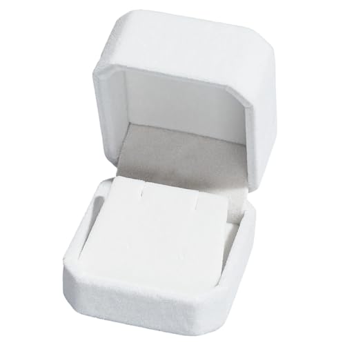Image of SUNNYCLUE 1Pc Velvet Earring Gift Box White Earring Jewellery Box Small Square Minimalist Pendants Ear Stud Necklace Ring Display Holder Jewellery Storage Organizer for Proposal Anniversary Engagement