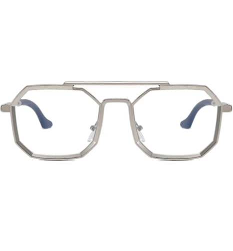 Image of Zero Power Blue Cut Computer Glasses | Anti Glare, Lightweight & Blocks Harmful Rays | 100% UV Protected | Full Rim hexagonal | For Men & Women | Medium (SILVER)(222 SILVER CLR RDNG FRM BZ)