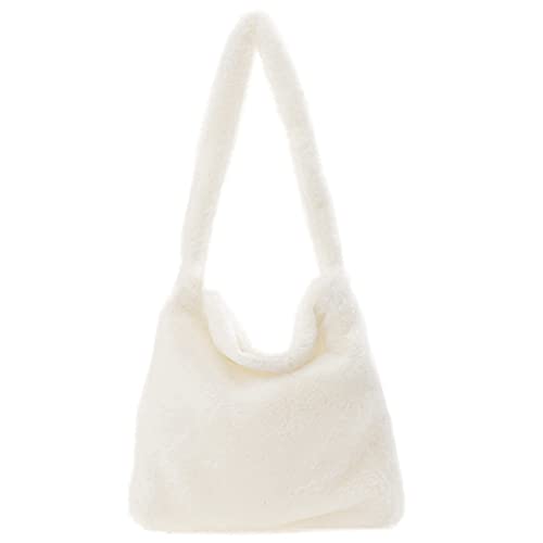 LYEAA Umhängetaschen für Damen, Plüsch-Tasche, Achseltaschen, Kunstfell Schultertasche Einkaufstasche, weiches Fell, Blumenmuster, Handtasche Cover