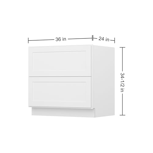Image of Furinno Shaker Drawer Base Kitchen Cabinet with 2-Drawers, Ready to Assemble, 24 D x 36 W x 34.5 H, White