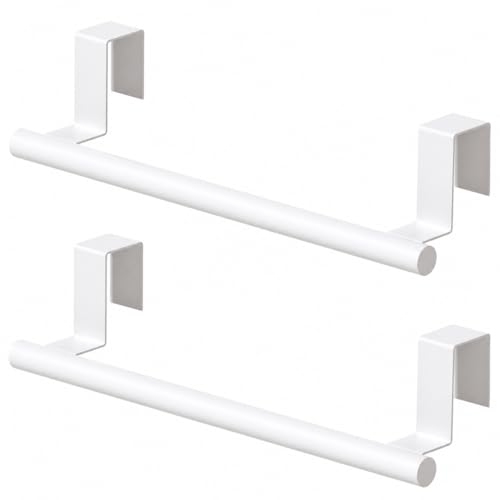 Image of Cabinet Door Towel Bar, Kitchen Towel Holder, White 2 Pack | Extended Anti-Slip Arm, EVA Scratch Guard Pads, No-Drill Install, Stainless Steel Dish Towel Holder, Kitchen Towel Rack