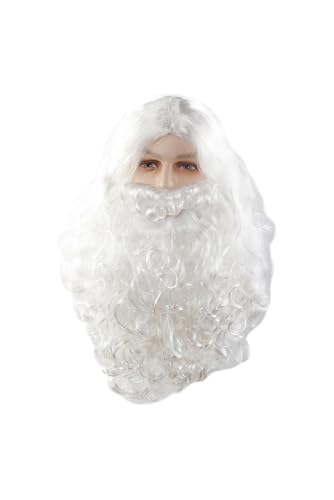 galeeup Santa Claus Beard and Wig Set Hat Gloves Glasses Adult Christmas Santa Costume Accessories Set 5 Pcs