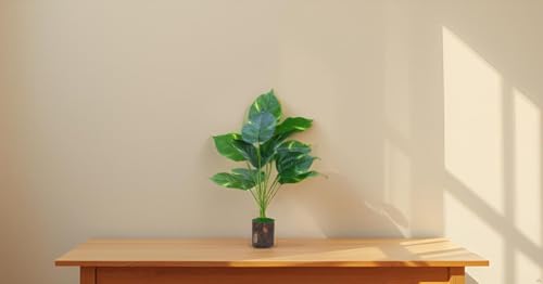 Image of Artificial Bonsai Plant for Home Decor | 12 Patta Realistic Artificial Money Plant with Pot | Office Table Desk Decorative Plant | 30 cm-Green