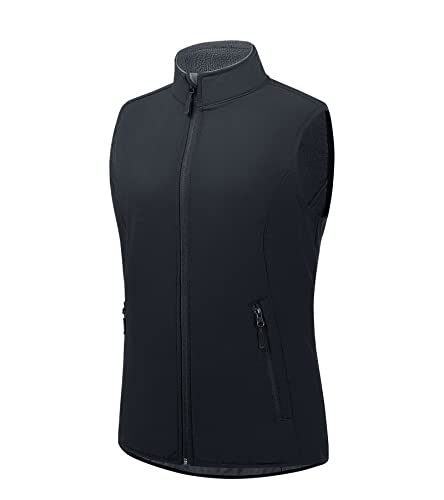 Town&Field Women's Lightweight Vest Softshell Sleeveless Jacket Outerwear Stand Collar Zipper Pockets Running Hiking Golf Travel(Black,Xl) #TOP27