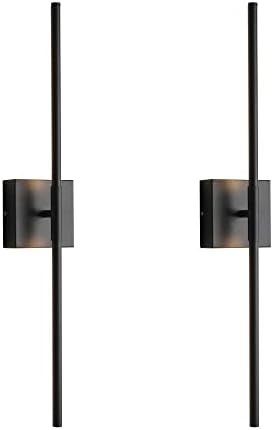 Wall Sconces Sets of Two,Modern Matte Black Sconces Wall Lighting,Hardwired Metal Contemporary Bathroom Sconces with Intergrated Led 3000K 12W Linear Rod for Bedroom Living Room Hallway Kitchen