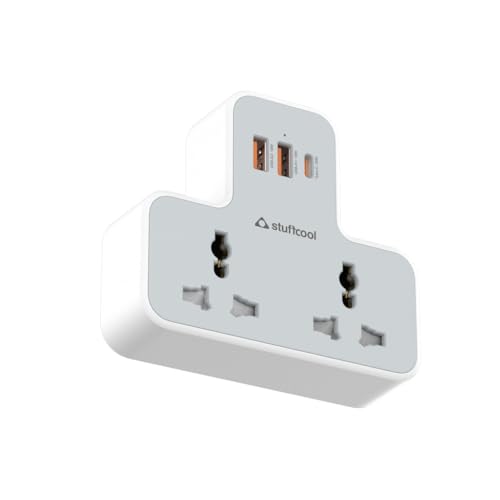Image of Stuffcool ChargeT 2 AC Universal Socket with Built in 20W GaN Charger, with Surge Protection for Type C Ports, Made in India, with 3 PIN Plug, Works with 6A Plugs, Without Blocking Adjacent Plugs